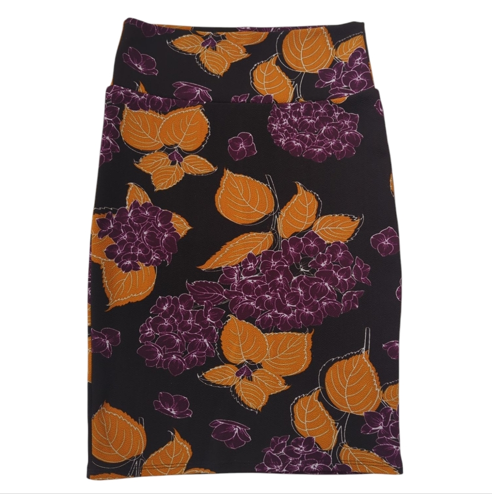 LulaRoe Cassie Floral Pattern Pencil Skirt XS Black Purple Casual Summer - Picture 1 of 9
